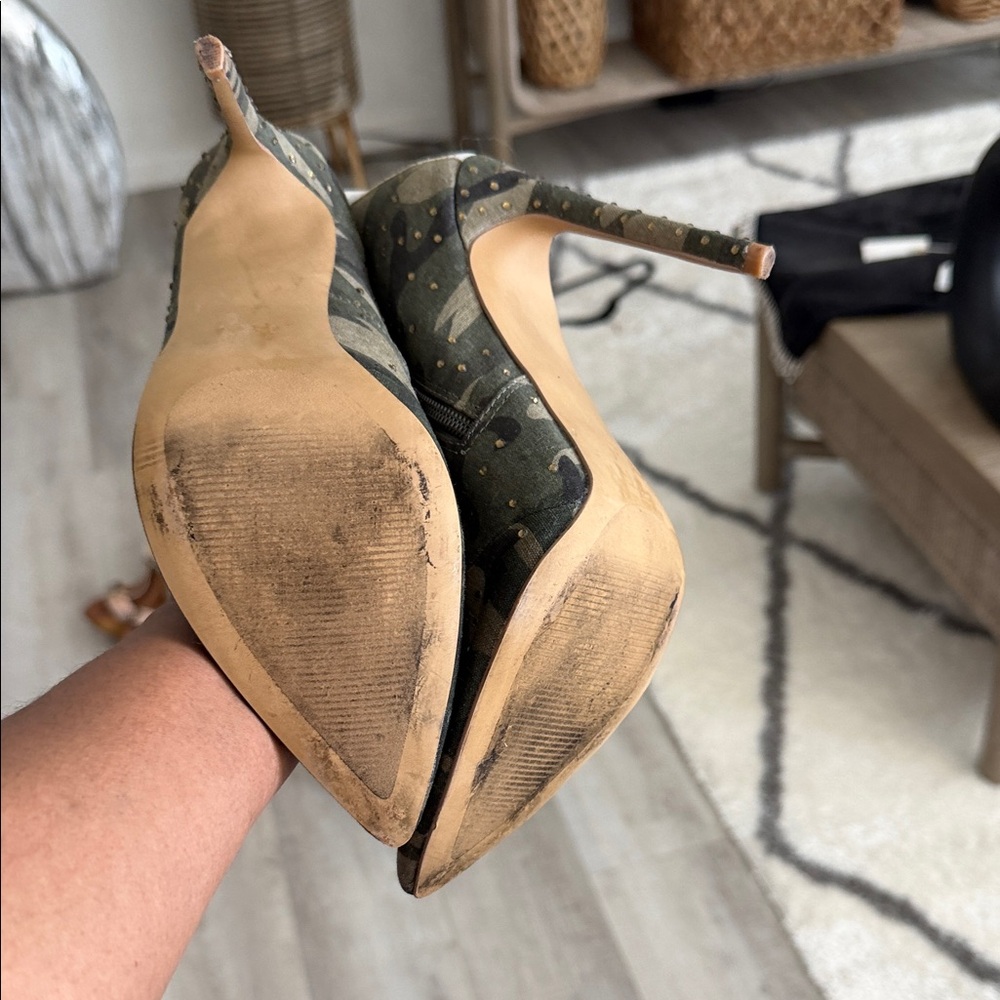 Steve Madden Olive Camo  rhinestone High-Heel Boots with Black a - Picture 12 of 15